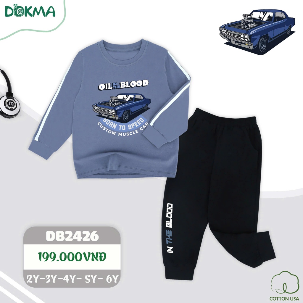 (11-22kg, 2-6Y) Bộ Dài Tay Cotton Bé Trai Dokma DB1413 DB2426 DB2428 DB1551 DB3290 DB1836 DB3247 DB3295 DB3308