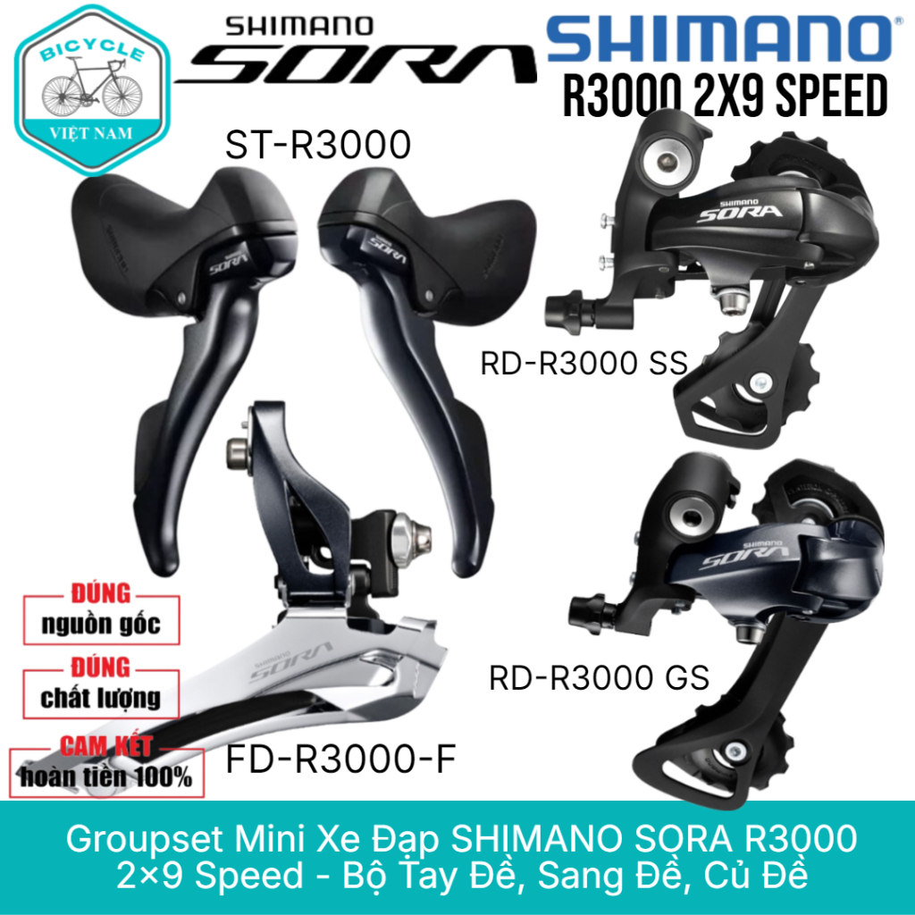 Groupset Mini Món SHIMANO SORA R3000 2x9 Speed – Tay Đề Lắc