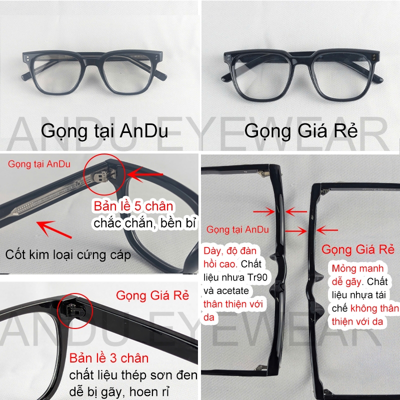 Ảnh Gọng kính cận thời trang nam nữ ANDU EYEWEAR dáng vuông chống tia UV chất liệu nhựa cao cấp - 9136 2