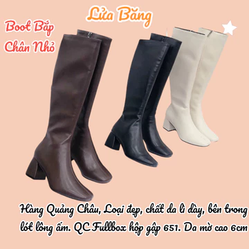 (Boot bắp chân nhỏ) Boot đùi nữ cao cổ, Boot nữ bắp chân nhỏ da mờ cao cấp gót vuông 6 phân QC fullbox 651 ôm chân