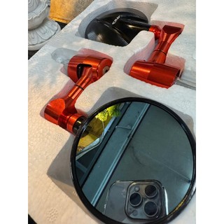Kính chiếu hậu gắn gù tay lái CRG màu đen phối cam (giá: 1 cặp / 2 cây)
