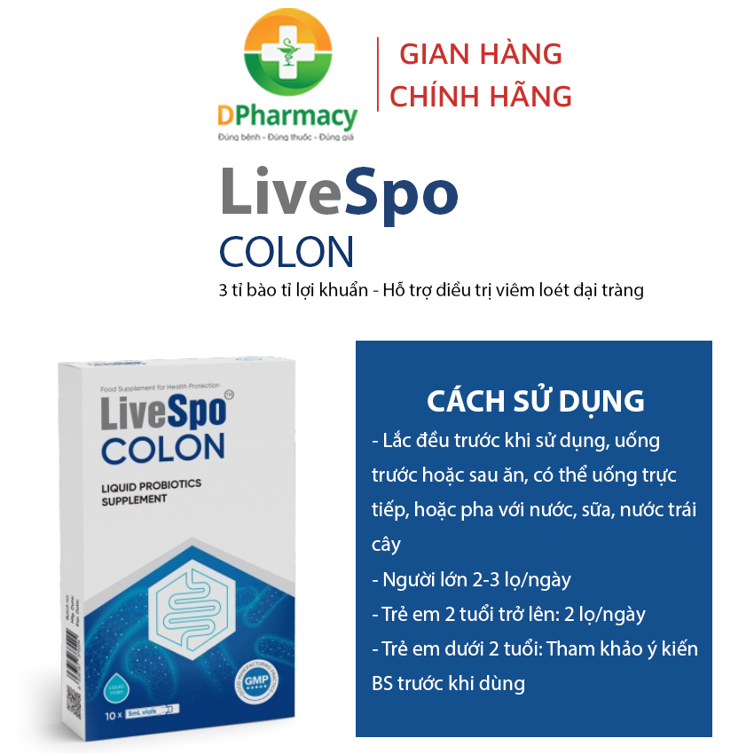 LiveSpo Colon-Men vi sinh chứa bào tử lợi khuẩn dùng cho Viêm Đại Tràng, Tiêu chảy, Táo bón