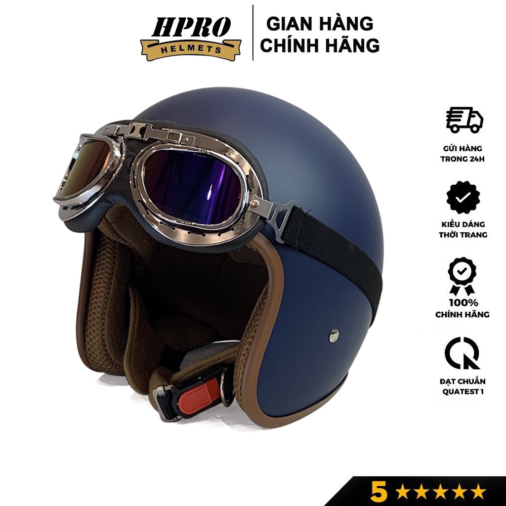 Ảnh Mũ bảo hiểm 3/4 đầu, Sundy Helmet, nhiều màu sắc thời trang, cá tính, Freesize (54-58cm) kèm kính Phi Công, UV. 3