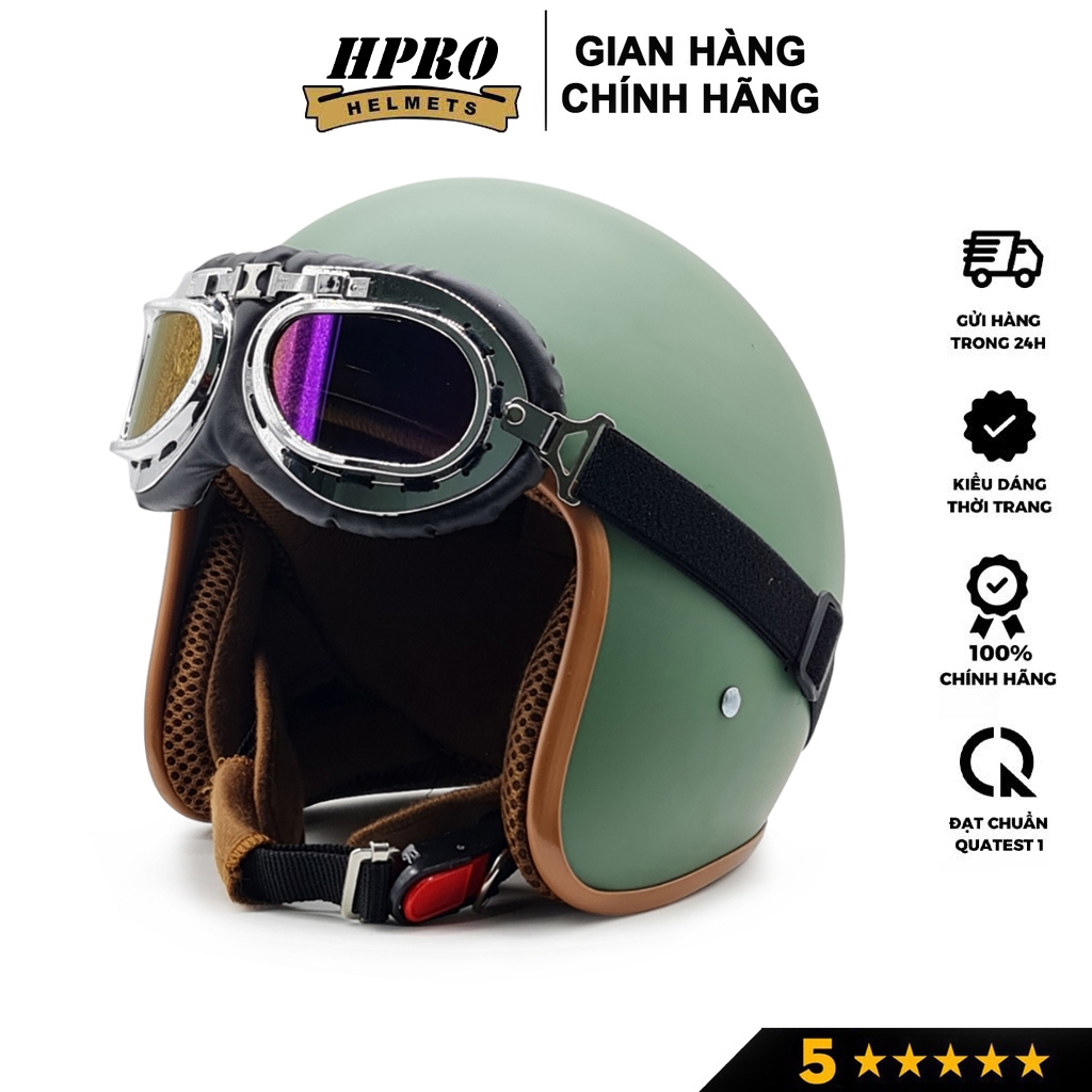 Ảnh Mũ bảo hiểm 3/4 đầu, Sundy Helmet, nhiều màu sắc thời trang, cá tính, Freesize (54-58cm) kèm kính Phi Công, UV. 2