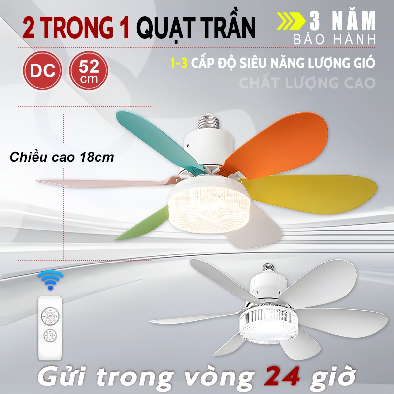 Quạt trần mini 52cm quạt trần 6 cánh có đèn led cho phòng ngủ, phòng ...