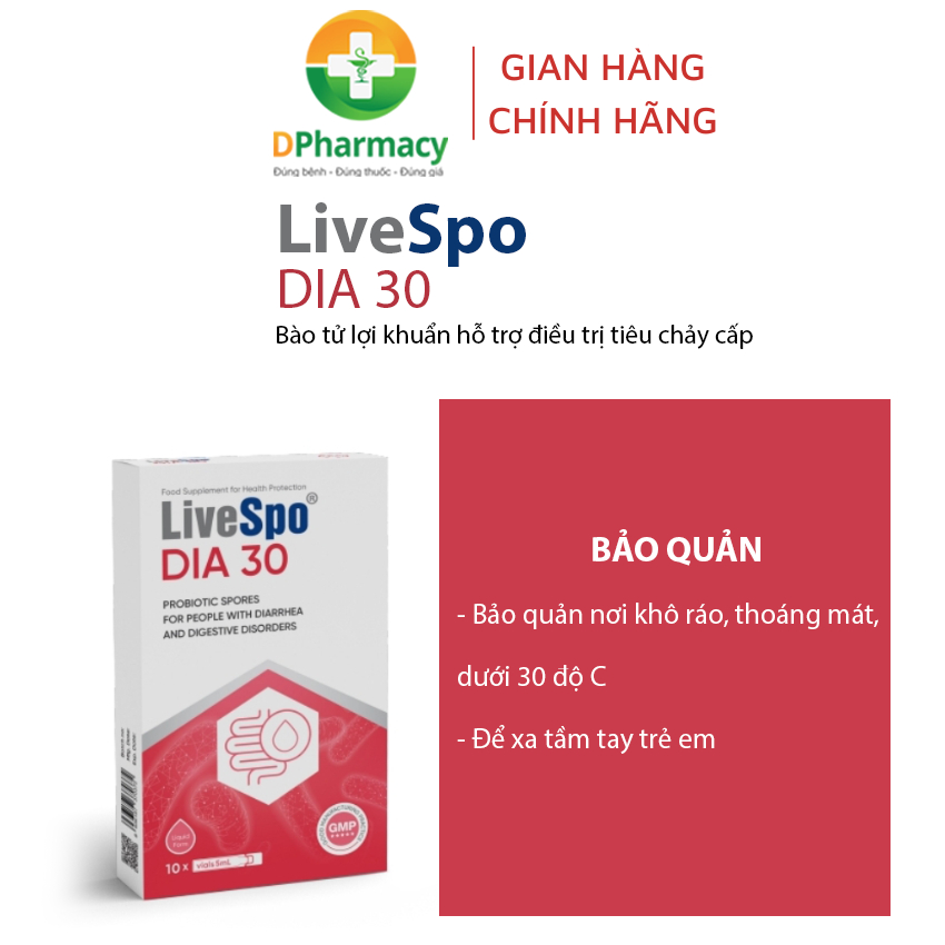 LiveSpo DIA 30 - Hỗ Trợ Giảm Triệu Chứng Tiêu Chảy Cấp (10 ống x 5ml)