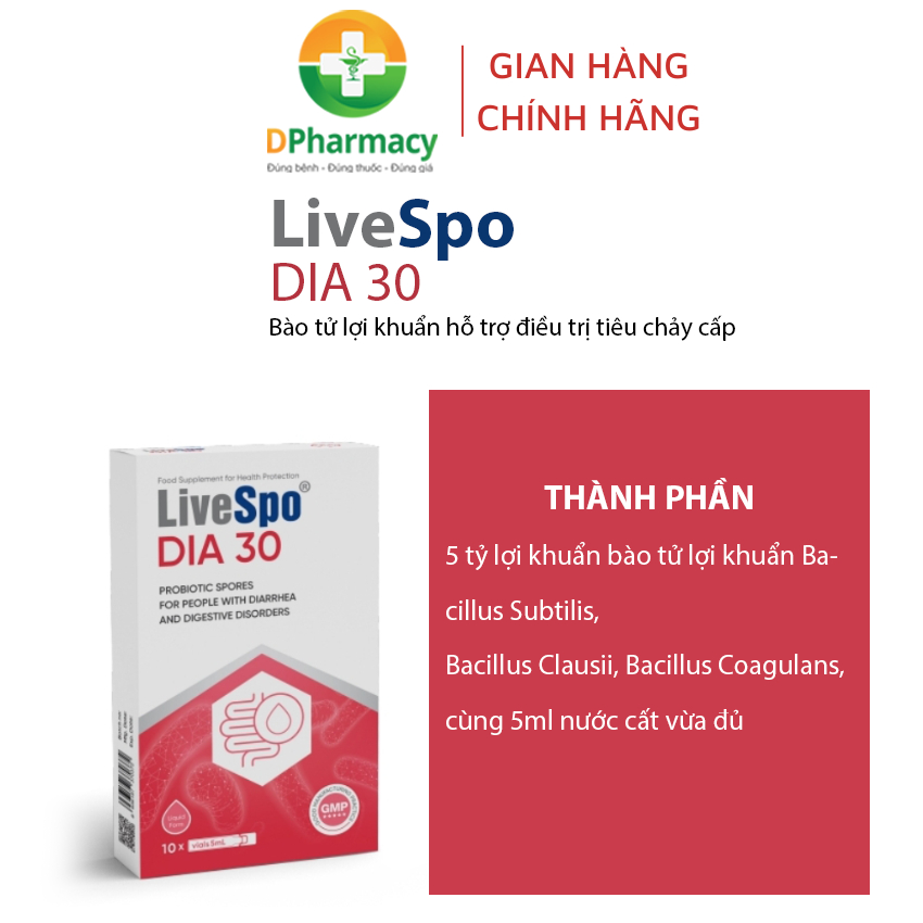 LiveSpo DIA 30 - Hỗ Trợ Giảm Triệu Chứng Tiêu Chảy Cấp (10 ống x 5ml)