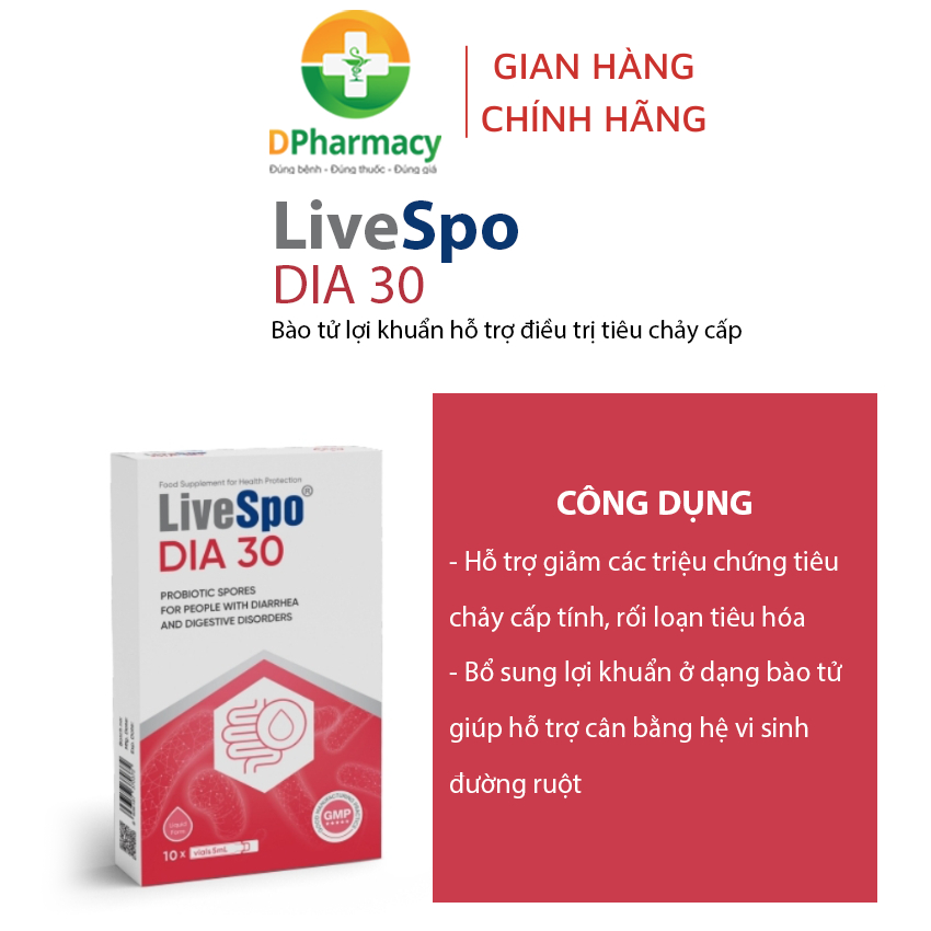 LiveSpo DIA 30 - Hỗ Trợ Giảm Triệu Chứng Tiêu Chảy Cấp (10 ống x 5ml)
