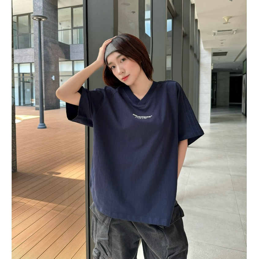 Áo Thun Boxy Raglan Local Brand NEVASOME V-Neck Sọc Tay Cotton 260 gsm Tay Lỡ Form Boxy Rộng Nam Nữ