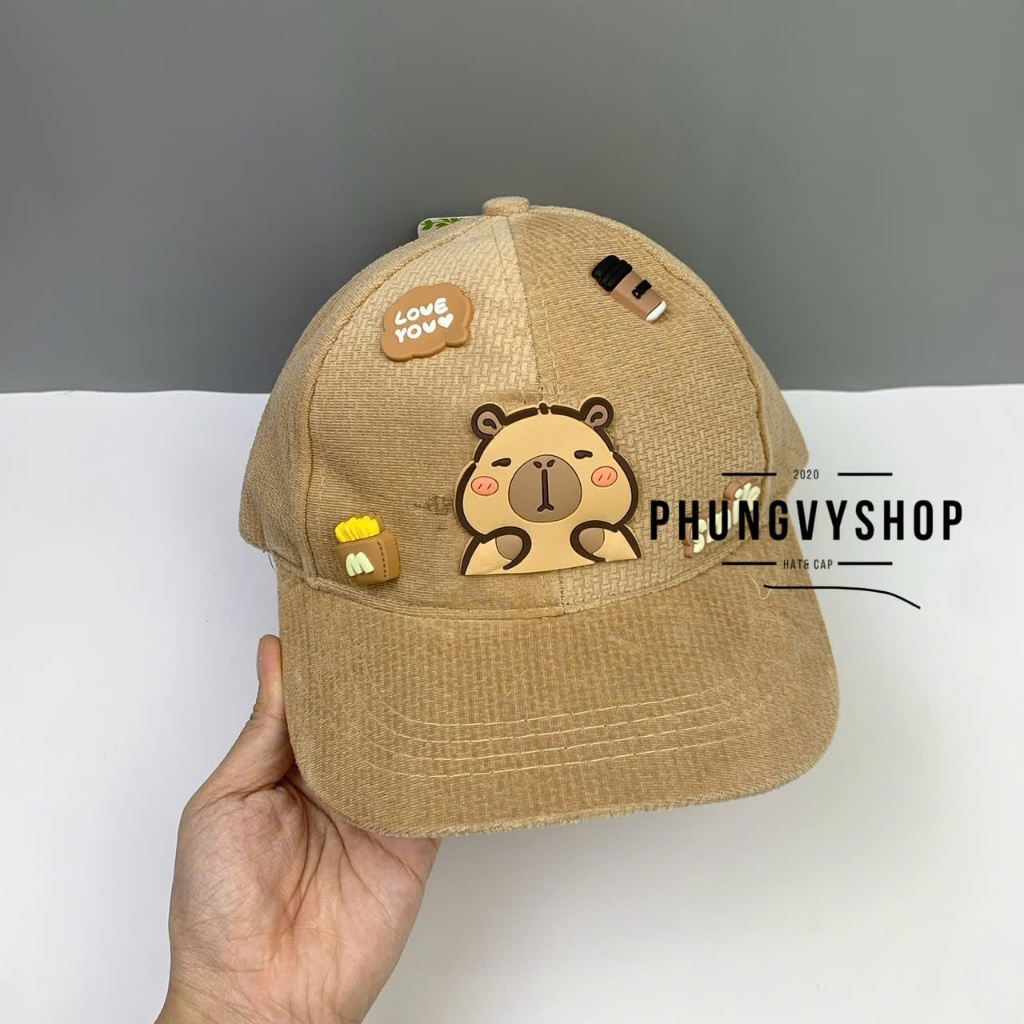 Có 2 Size_Mũ bucket lưỡi trai tai bèo vành trai gái trẻ em phungvyshop-nón /Bo Kết NHUNG TUYẾT CAPYBARA LOẠI CHARM /