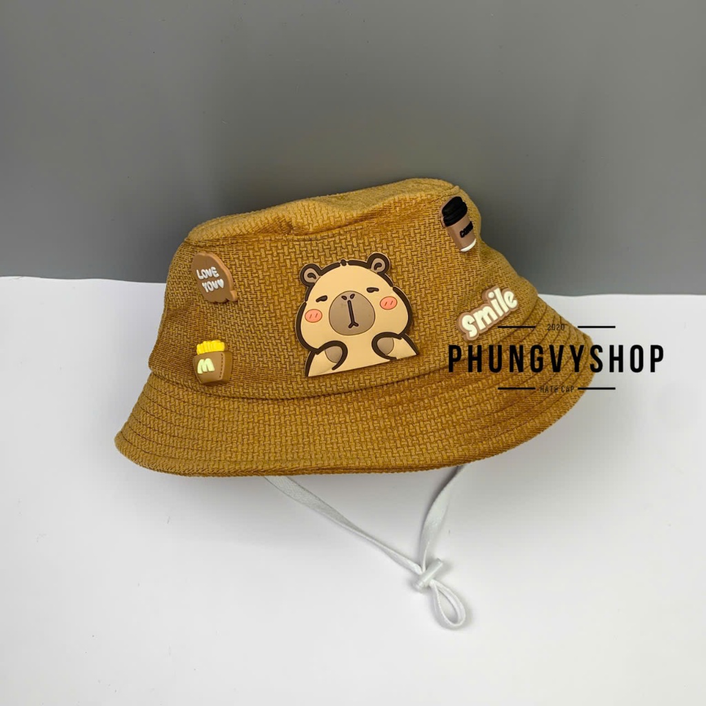 Có 2 Size_Mũ bucket lưỡi trai tai bèo vành trai gái trẻ em phungvyshop-nón /Bo Kết NHUNG TUYẾT CAPYBARA LOẠI CHARM /