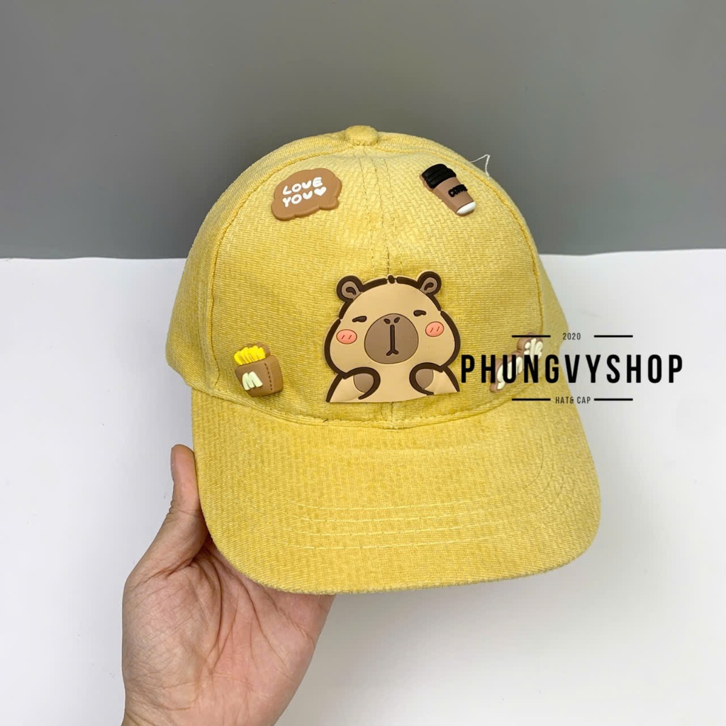 Có 2 Size_Mũ bucket lưỡi trai tai bèo vành trai gái trẻ em phungvyshop-nón /Bo Kết NHUNG TUYẾT CAPYBARA LOẠI CHARM /