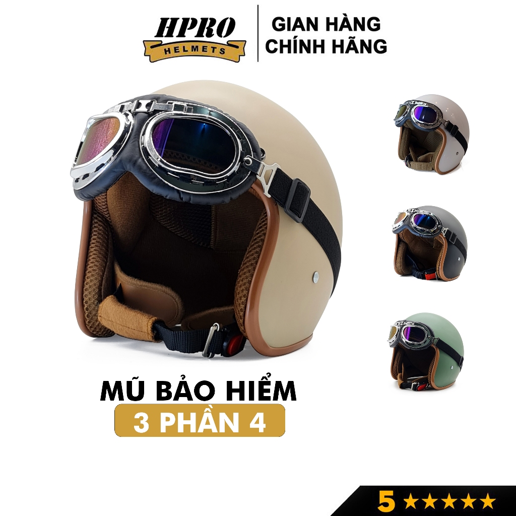 Ảnh Mũ bảo hiểm 3/4 đầu, Sundy Helmet, nhiều màu sắc thời trang, cá tính, Freesize (54-58cm) kèm kính Phi Công, UV. 1