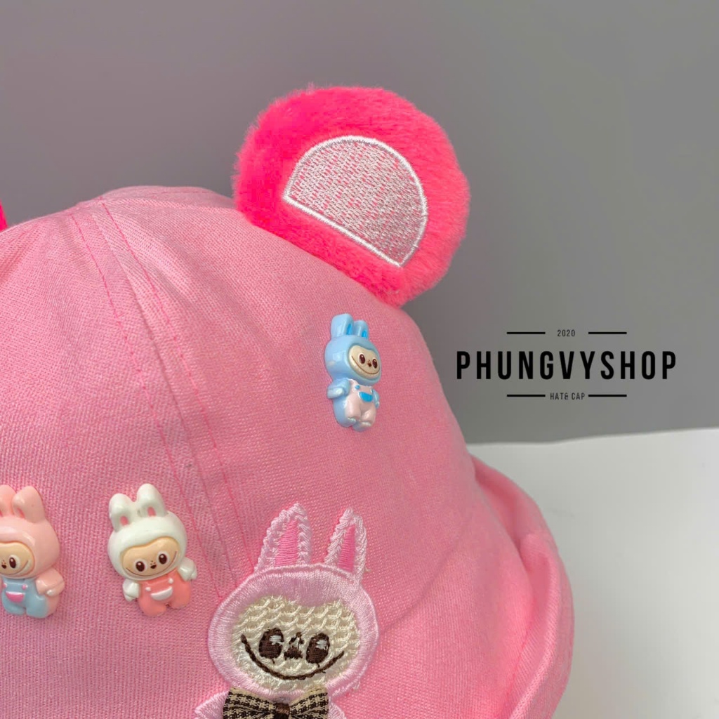 Bé Trên 4 Tuổi/Vđ 55cm_Mũ bucket tai bèo vành trai gái trẻ em phungvyshop-nón /Bo trung Lật Labu bu ĐỨNG NGHIÊNG  /