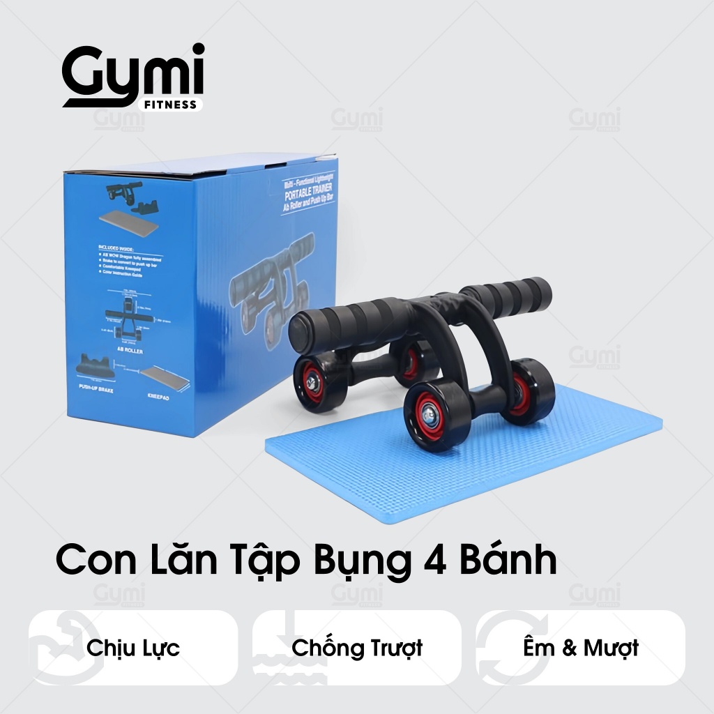[Kèm Thảm Lót] Con Lăn Tập Bụng 4 Bánh Đa Năng - Dụng Cụ Tập Cơ Bụng Tại Nhà - ConLan4Banh