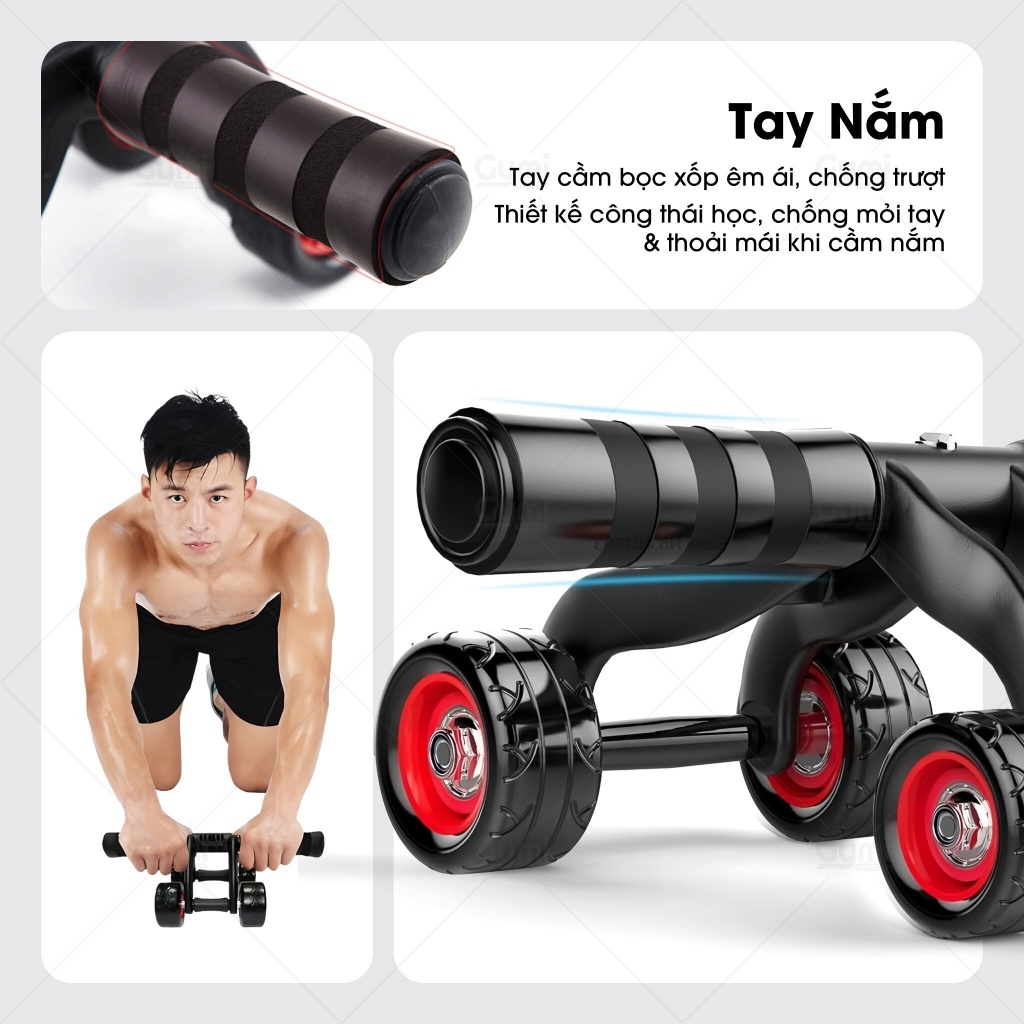 [Kèm Thảm Lót] Con Lăn Tập Bụng 4 Bánh Đa Năng - Dụng Cụ Tập Cơ Bụng Tại Nhà - ConLan4Banh
