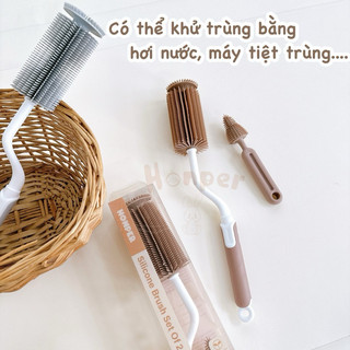 (THANH LÝ) Cọ Bình Silicon Honper 3 chi tiết Cọ Bình, Cọ Núm ti, Cọ ống hút đễ dàng tiện lợi khi sử dụng