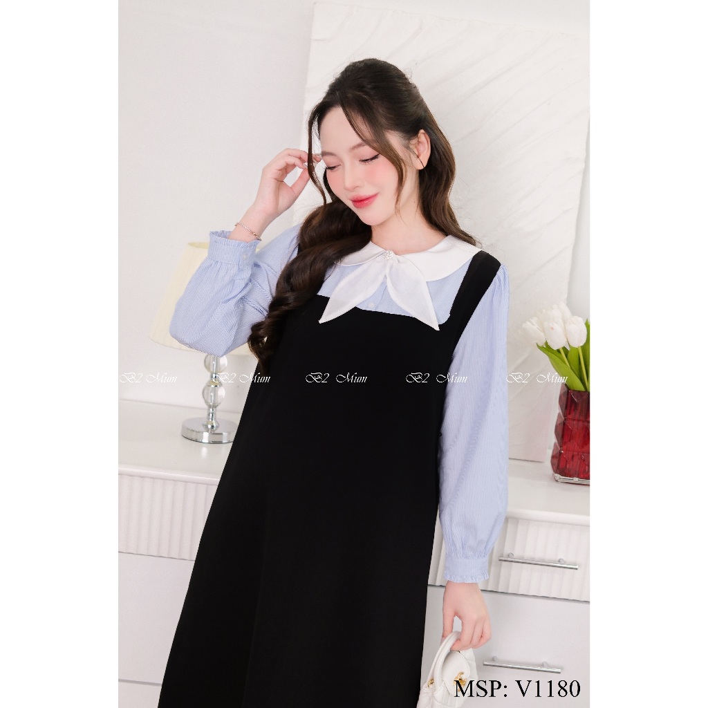 Váy bầu kèm nơ Chất tuyết mưa thấm hút mồ hôi Mặc đi làm, đi chơi V1180 thiết kế by B2MUM