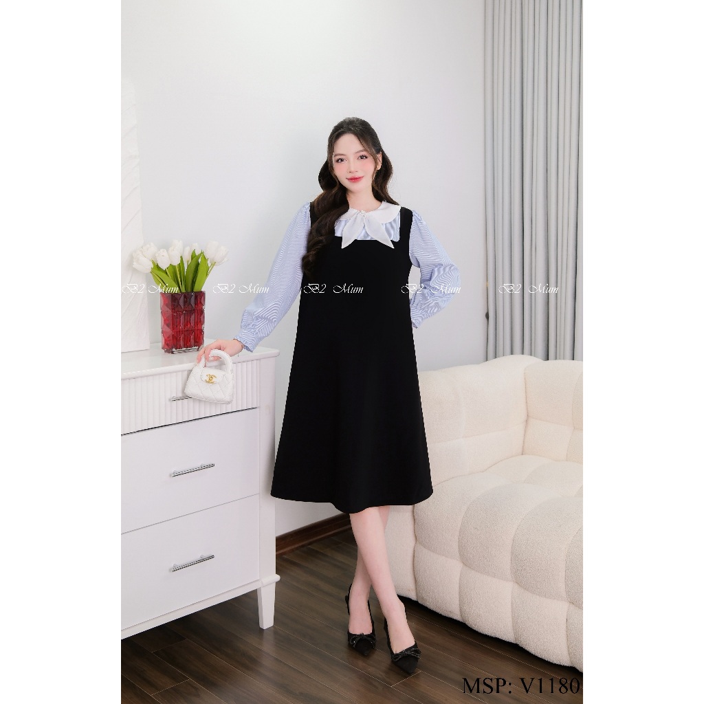 Váy bầu kèm nơ Chất tuyết mưa thấm hút mồ hôi Mặc đi làm, đi chơi V1180 thiết kế by B2MUM