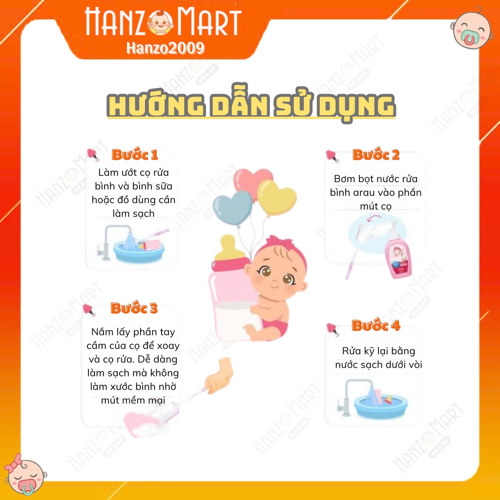 Nước rửa bình Arau Baby Nhật Bản chai 500ml /túi 450ml hanzomart