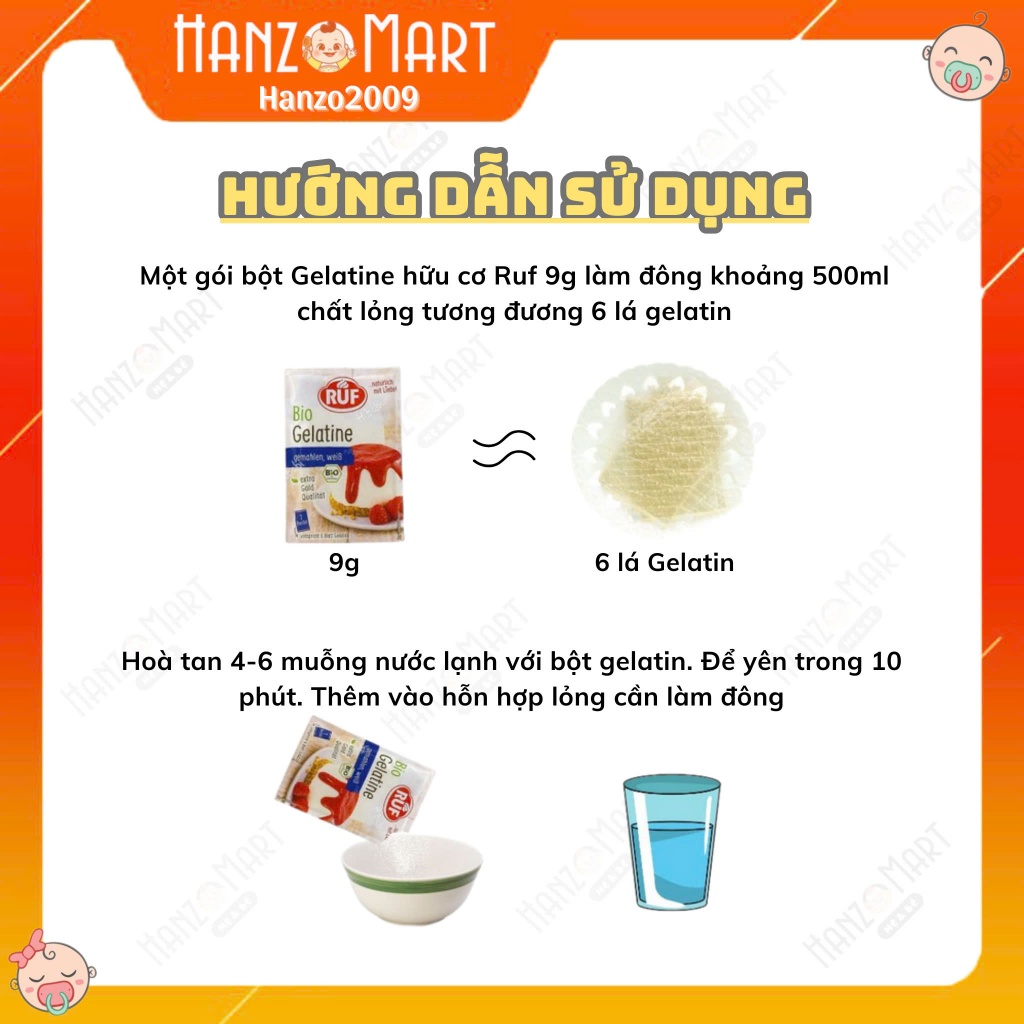 Gelatin hữu cơ cho bé gelatine hữu cơ Ruf và Gelatine thường Ruf kẹo chip chip kẹo dẻo HANZOMART