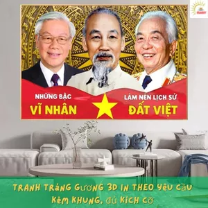 Tranh treo tường phòng khách ảnh Bác Hồ, Võ Nguyên Giáp, Bác Trọng Tranh Decor 3D Tráng gương kèm COMPOSITE Cao cấp