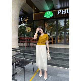 Áo len nữ cộc tay cadigan cổ v màu trơn basic, len mềm mịn free size 649