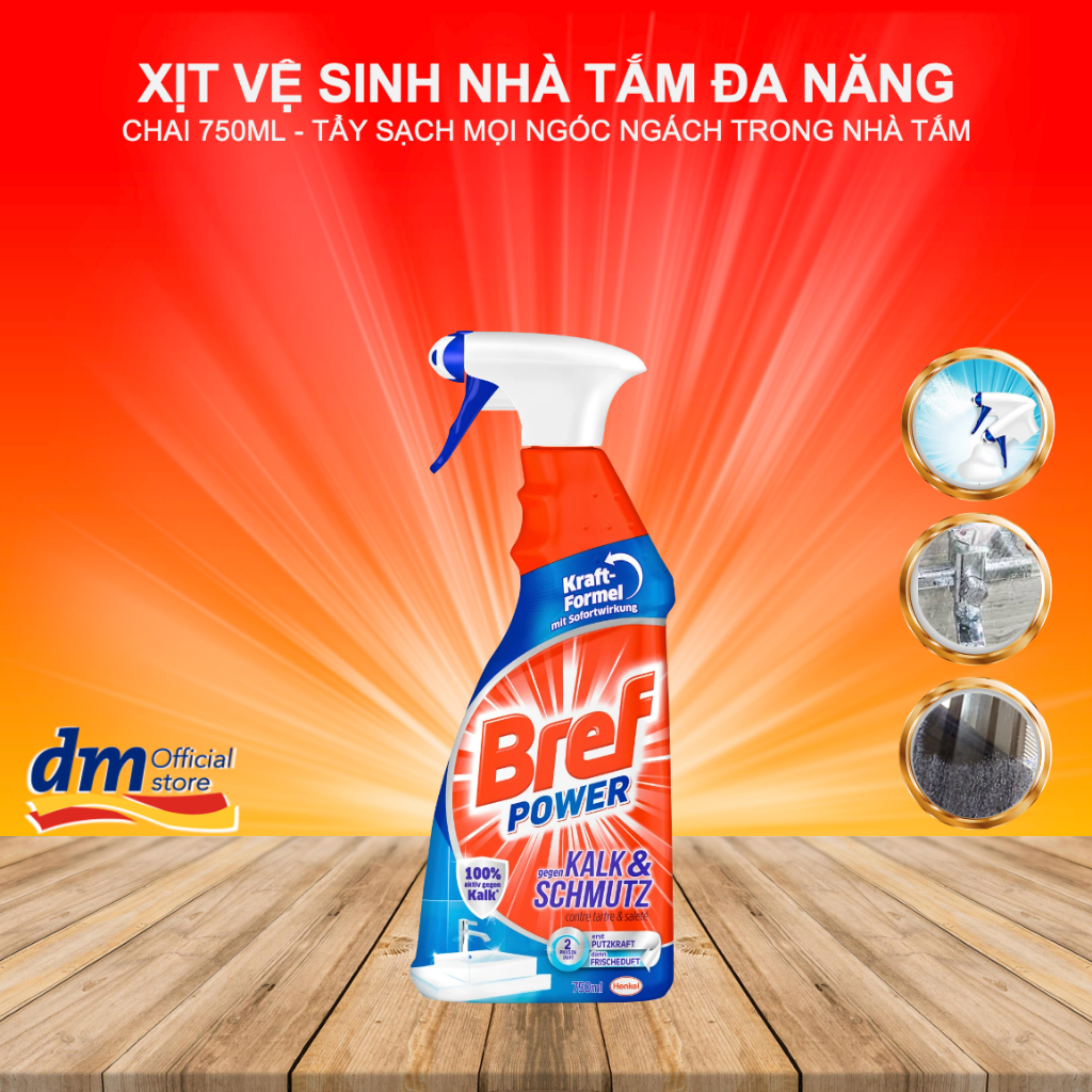 Xịt tẩy cặn Canxi trên Inox vách kính sen vòi Bref Power Kalk & Schmutz ...