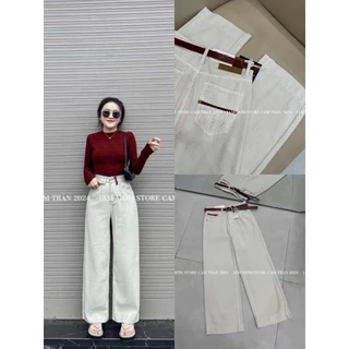 Quần Bò Jeans Nữ Ống Rộng, Quần Bò Denim Suông Ống Rộng Trơn Màu Trắng Be Bản Cạp Cao Siêu Hách Dáng Cực Đỉnh