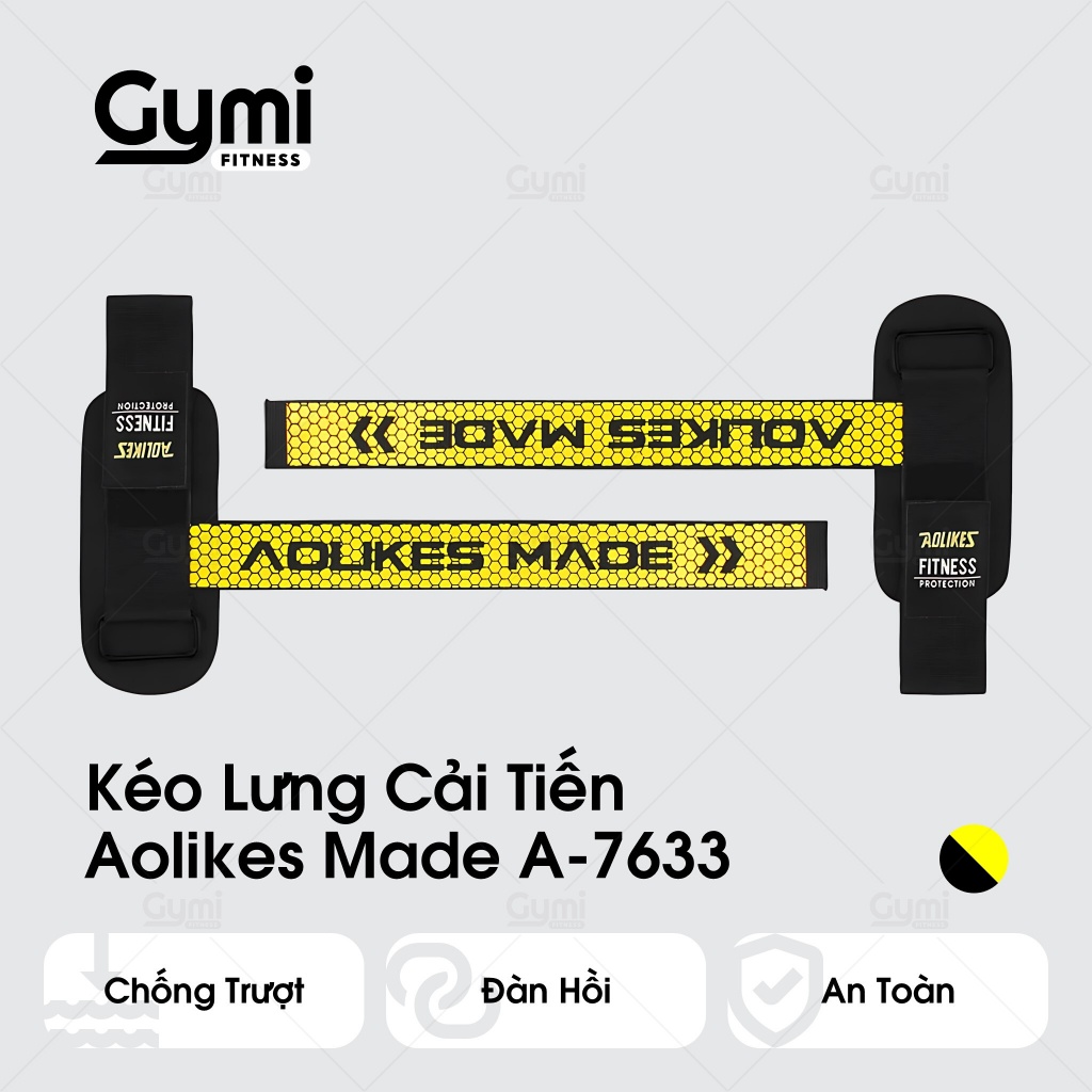 [1 Đôi] Dây Kéo Lưng Cải Tiến Aolikes AL-7633 - Quấn Cổ Tay Nâng Tạ, Đu Xà, Tập Gym Chính Hãng - AL7633