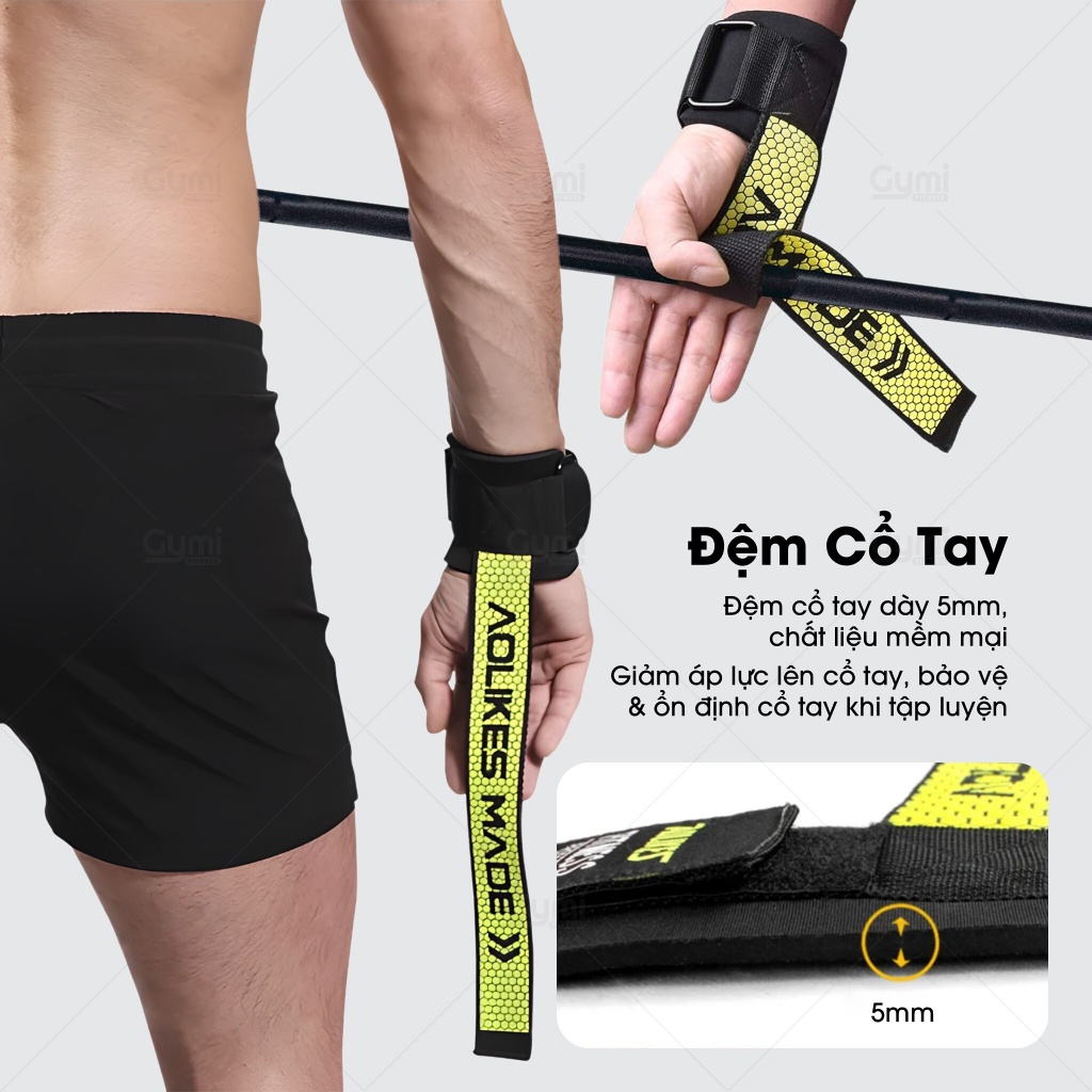 [1 Đôi] Dây Kéo Lưng Cải Tiến Aolikes AL-7633 - Quấn Cổ Tay Nâng Tạ, Đu Xà, Tập Gym Chính Hãng - AL7633