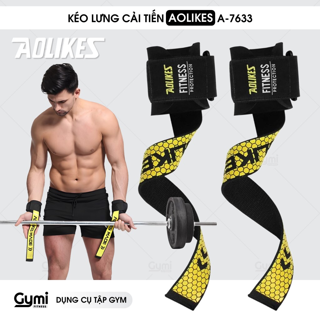 [1 Đôi] Dây Kéo Lưng Cải Tiến Aolikes AL-7633 - Quấn Cổ Tay Nâng Tạ, Đu Xà, Tập Gym Chính Hãng - AL7633