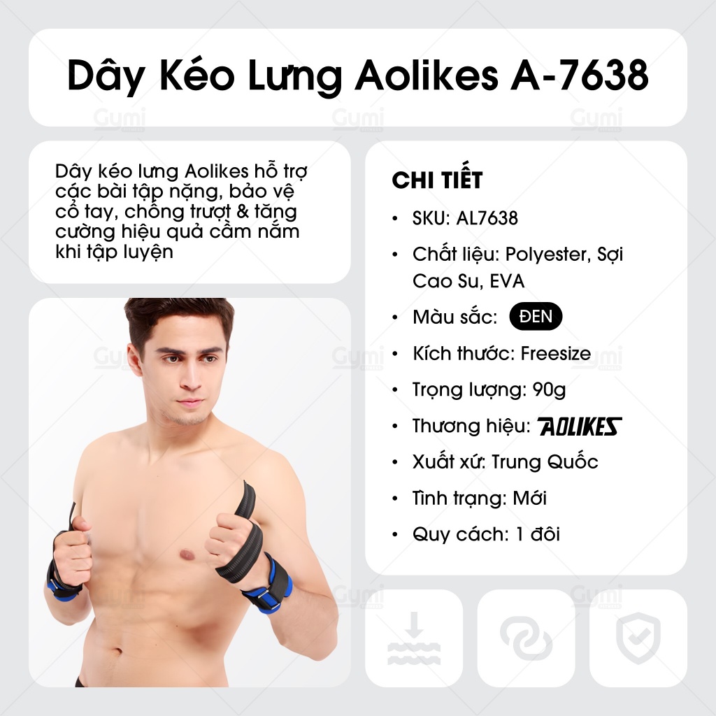 [1 Đôi] Dây Kéo Lưng Aolikes A-7638 - Chống Trượt, Hỗ Trợ Cổ Tay Tập Gym, Deadlift - AL7638