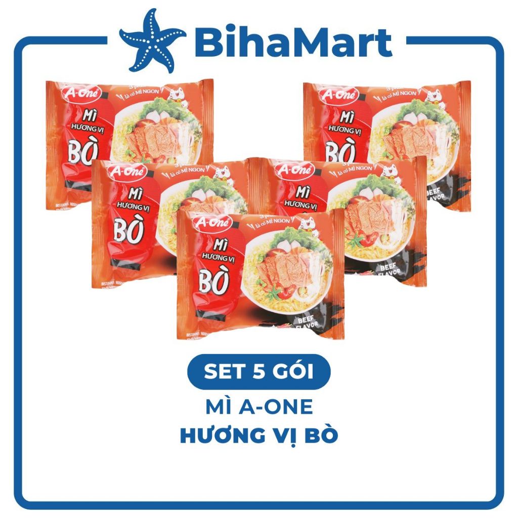 [SET 5 GÓI] - A ONE - Mì A-One gói hương vị Bò, Mì Bò A-One, Mì ăn liền ...