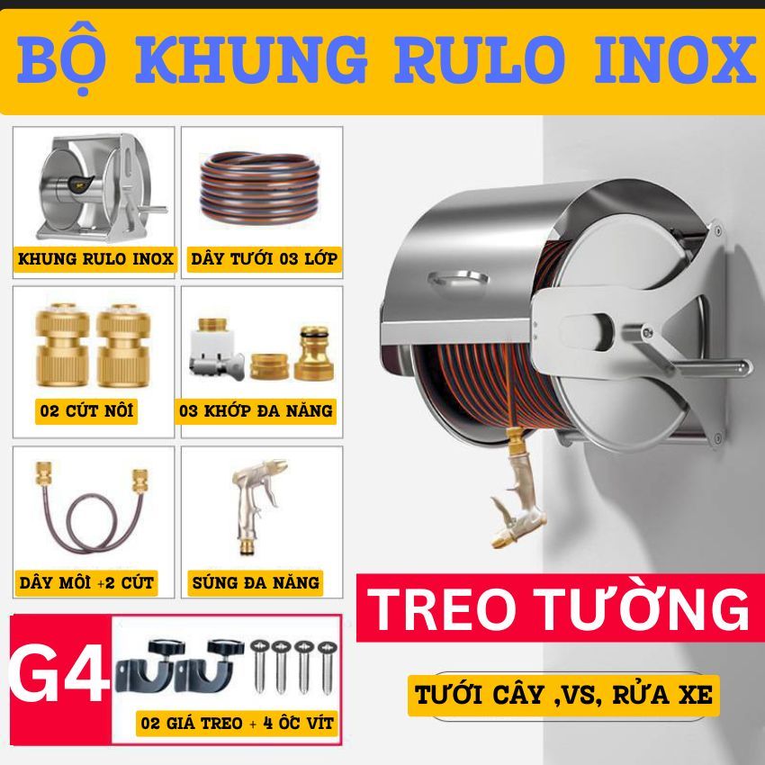 Bộ khung rulo inox cao cấp kết hợp sung phun đa năng cùng dây 03 lớp ...