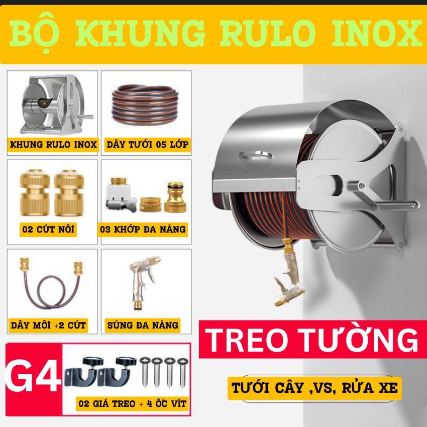 Bộ khung rulo inox cao cấp kết hợp súng phun đa năng cùng dây 05 lớp ...