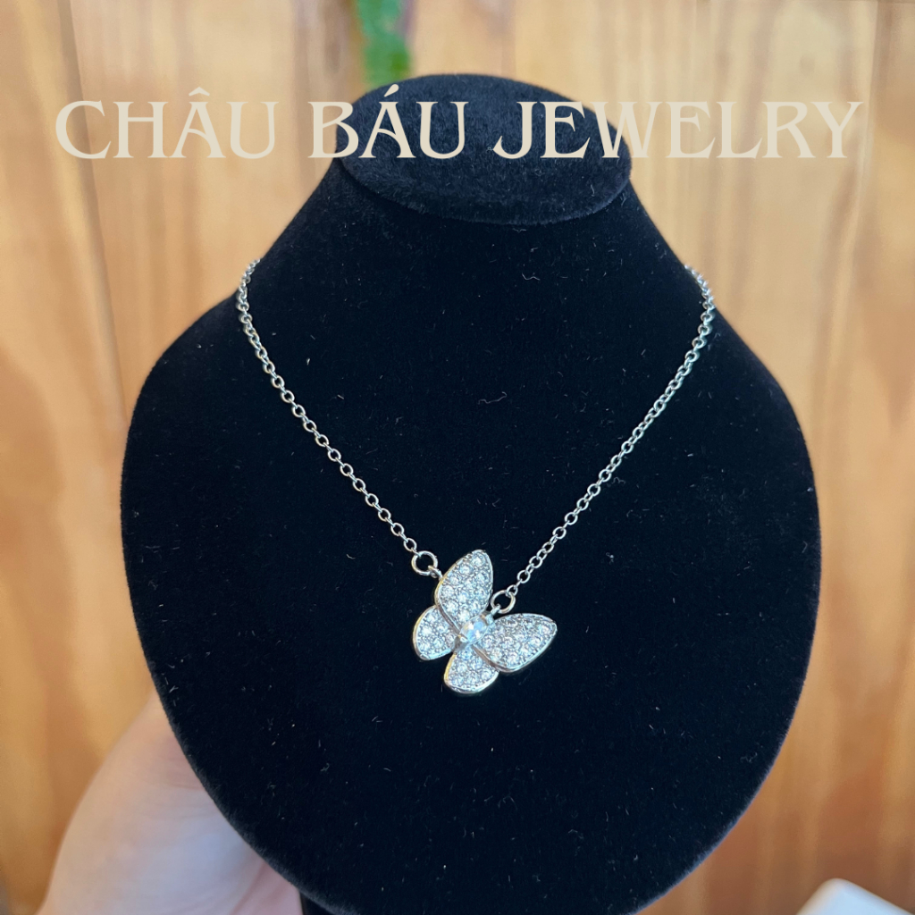 [Ảnh & Clip thật] Dây chuyền Bạc bướm trắng đính đá CZ, tặng hộp nhung trang sức
