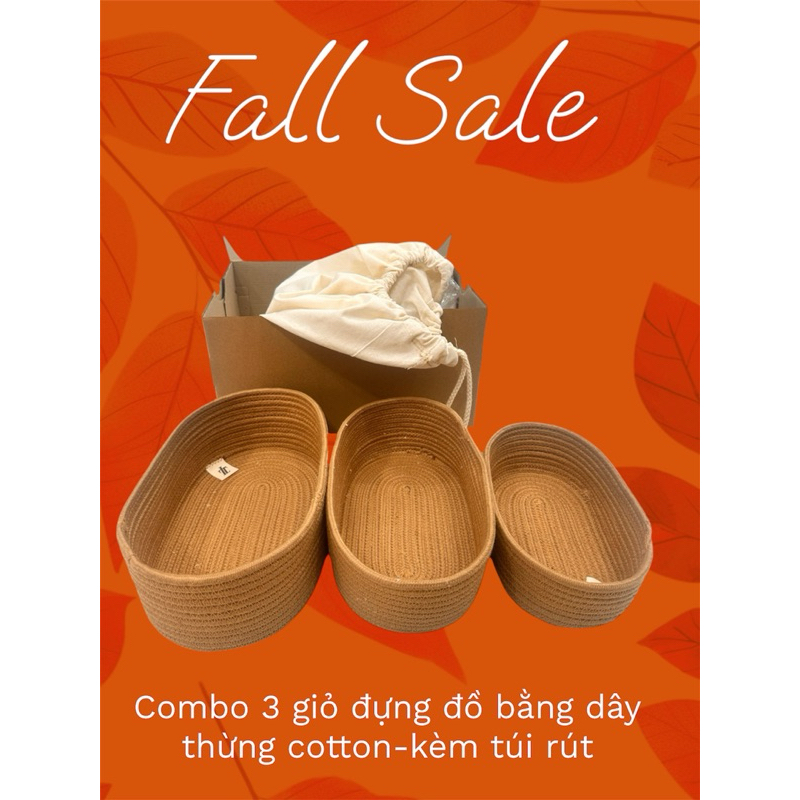 (combo 3 giỏ+túi rút) Giỏ đựng quần áo giặt bằng sợi thừng cotton nhiều ...