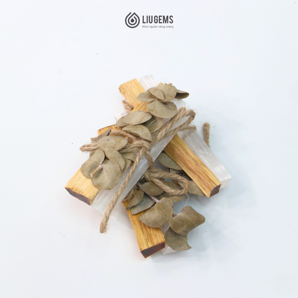 Combo Thanh Tẩy 3 Món Gỗ Palo Santo, Thanh Selenite, Lá Khuynh Diệp Liugems Xông Nhà, Loại Bỏ Năng Lượng Tiêu Cực PK36