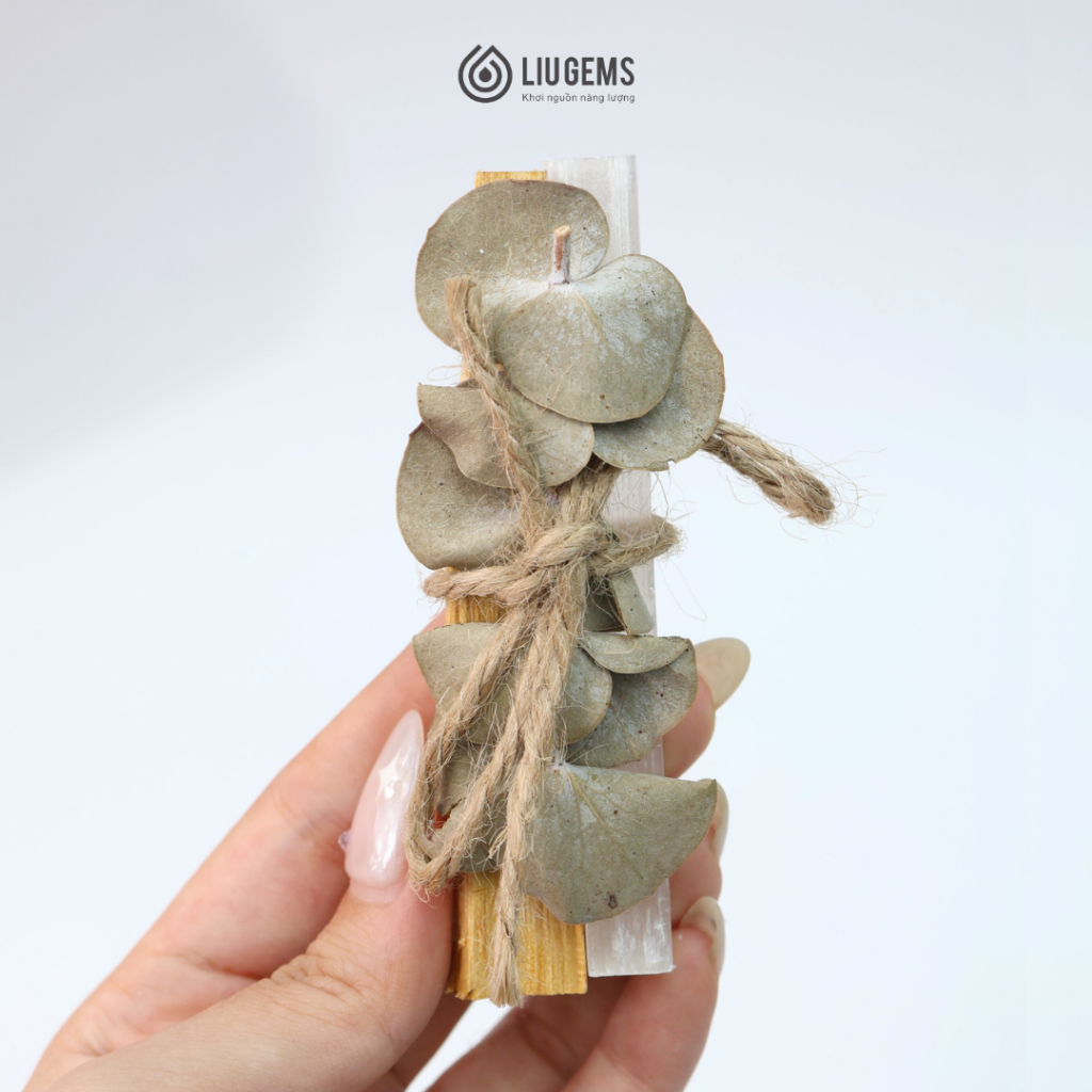Combo Thanh Tẩy 3 Món Gỗ Palo Santo, Thanh Selenite, Lá Khuynh Diệp Liugems Xông Nhà, Loại Bỏ Năng Lượng Tiêu Cực PK36