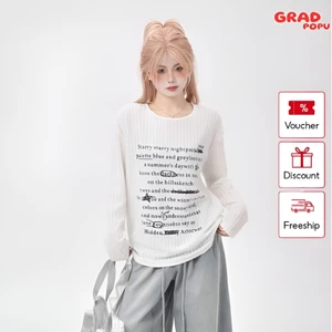 Áo thun nữ dài tay form rộng GRADPOPU PAT69 chất thun co giãn mềm mại cổ tròn in chữ độc đáo