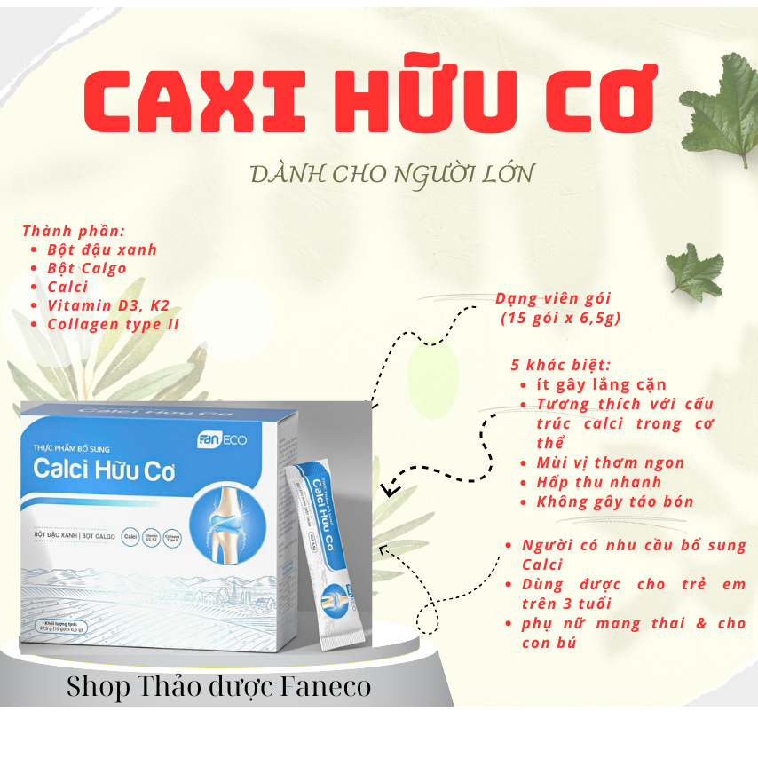 Canxi hữu cơ Faneco (hộp 15 gói x6,5g) | Shopee Việt Nam