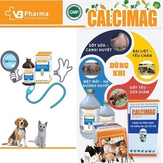 Calcimag chai 100ml Vb Pharma bổ sung canxi magie DD uống tiêm truyền chó mèo bò dê cừu ngựa heo