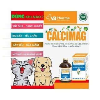 Calcimag chai 100ml Vb Pharma bổ sung canxi magie DD uống tiêm truyền chó mèo bò dê cừu ngựa heo