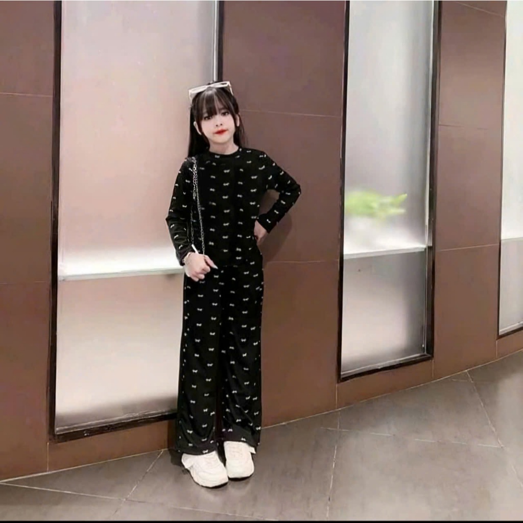 2-14 TUỔI Bộ thu đông dài tay cho bé gái chất vải TĂM LẠNH mềm mịn co giãn thoải mái in hình NƠ M08