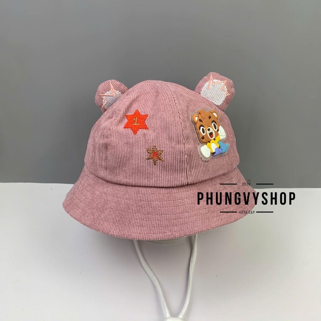 (SALE)Bé 1- 2 Tuổi/Vđ 49cm_Mũ bucket tai bèo vành trai gái trẻ em phungvyshop-nón /Bo nhí nhung GẤU TAI VƯƠNG MIỆN /