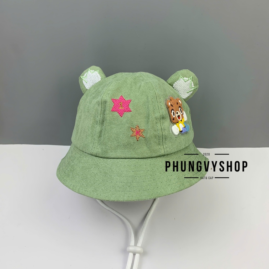 (SALE)Bé 1- 2 Tuổi/Vđ 49cm_Mũ bucket tai bèo vành trai gái trẻ em phungvyshop-nón /Bo nhí nhung GẤU TAI VƯƠNG MIỆN /
