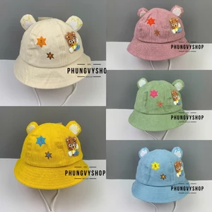 Bé 1- 2 Tuổi/Vđ 49cm_Mũ bucket tai bèo vành trai gái trẻ em phungvyshop-nón /Bo nhí nhung GẤU TAI VƯƠNG MIỆN /