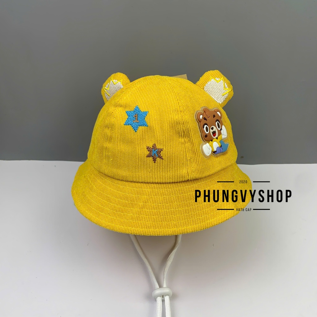 (SALE)Bé 1- 2 Tuổi/Vđ 49cm_Mũ bucket tai bèo vành trai gái trẻ em phungvyshop-nón /Bo nhí nhung GẤU TAI VƯƠNG MIỆN /