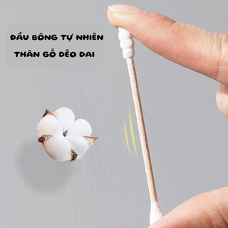 Hộp 500 Tăm Bông Thân Gỗ Tre Ngoáy Tai 2 Đầu Vệ Sinh Tai Đa Năng An Toàn Tiện Lợi